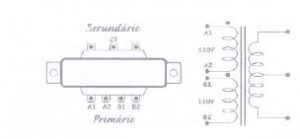 Esquema de um transformador com primário de 4 fios