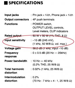 Especificações de um amplificador de áudio