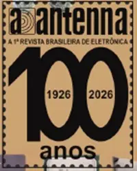 Commemorative stamp celebrating 100 years (1926–2026) of the Brazilian electronics magazine 'A Antena'.