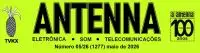 Logo banner reading 'ANTENNA' with a stylized antenna graphic on the left and small descriptors in Portuguese: Eletrônica, Som, Telecomunicações (channel or brand tag)